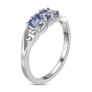 Tanzanite 1.02 ctw Set Ring (Size 10.0) and Pendant in Platinum Over Sterling Silver