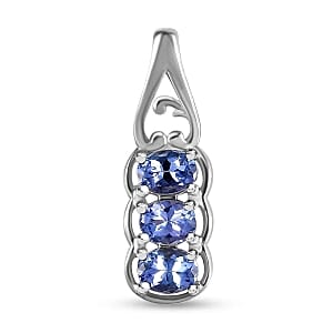 Tanzanite 1.02 ctw Set Ring (Size 10.0) and Pendant in Platinum Over Sterling Silver