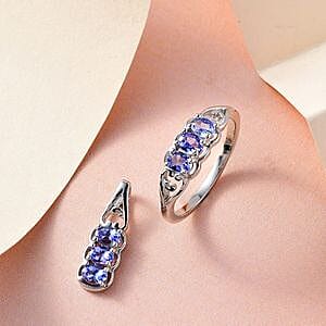Tanzanite 1.02 ctw Set Ring (Size 11.5) and Pendant in Platinum Over Sterling Silver