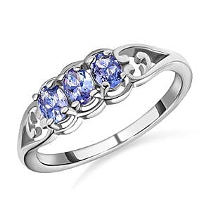 Tanzanite 1.02 ctw Set Ring (Size 11.5) and Pendant in Platinum Over Sterling Silver