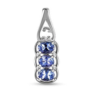 Tanzanite 1.02 ctw Set Ring (Size 11.5) and Pendant in Platinum Over Sterling Silver