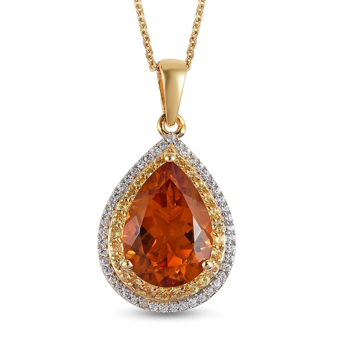 Santa Ana Madeira Citrine and Multi Gemstone Double Halo Pendant Necklace 20 Inches in Vermeil YG Over Sterling Silver 5.75 ctw image number 0