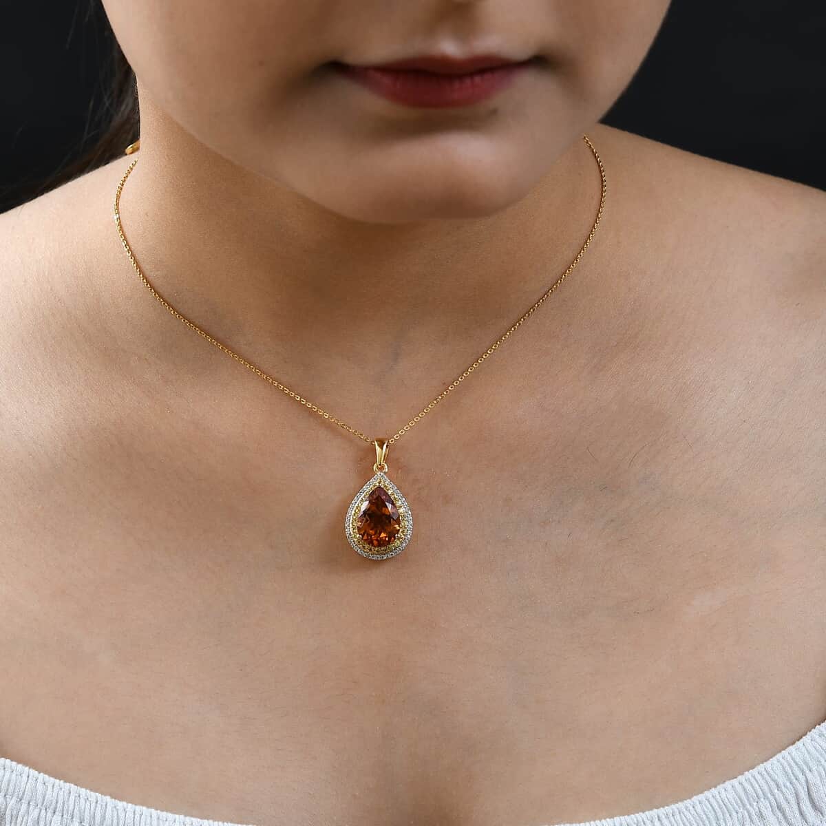 Santa Ana Madeira Citrine and Multi Gemstone Double Halo Pendant Necklace 20 Inches in Vermeil YG Over Sterling Silver 5.75 ctw image number 2