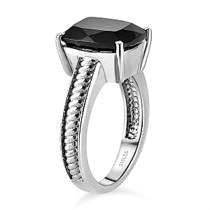 Thai Black Spinel 46.76 ctw Set Ring (Size 10), Earrings and Bangle Bracelet (6.50 In) in Stainless Steel