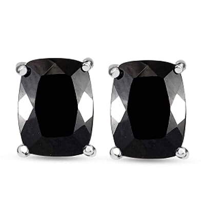 Thai Black Spinel 46.76 ctw Set Ring (Size 10), Earrings and Bangle Bracelet (6.50 In) in Stainless Steel