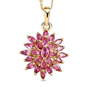 Rubellite Cluster Pendant 2.00 ctw Necklace in Vermeil YG Over Sterling Silver 20 Inches