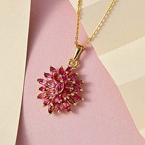 Rubellite Cluster Pendant 2.00 ctw Necklace in Vermeil YG Over Sterling Silver 20 Inches