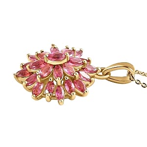 Rubellite Cluster Pendant 2.00 ctw Necklace in Vermeil YG Over Sterling Silver 20 Inches