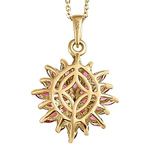 Rubellite Cluster Pendant 2.00 ctw Necklace in Vermeil YG Over Sterling Silver 20 Inches