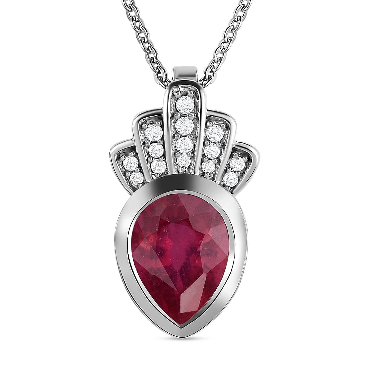 African Ruby and White Zircon 2.63 ctw Pendant Necklace (20 Inches) in Platinum Over Sterling Silver