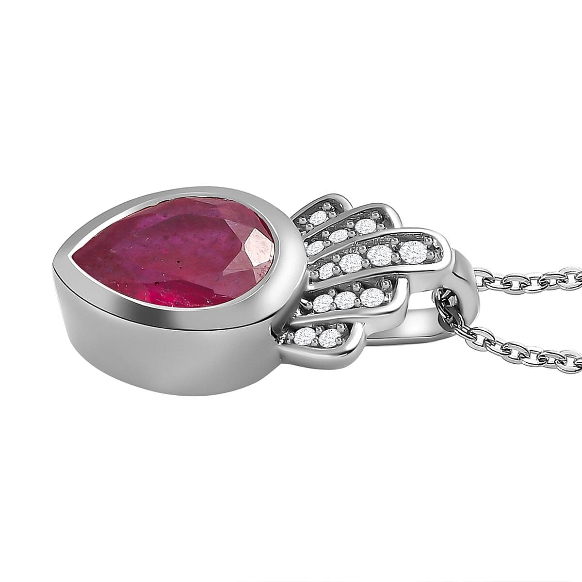 African Ruby and White Zircon 2.63 ctw Pendant Necklace (20 Inches) in Platinum Over Sterling Silver