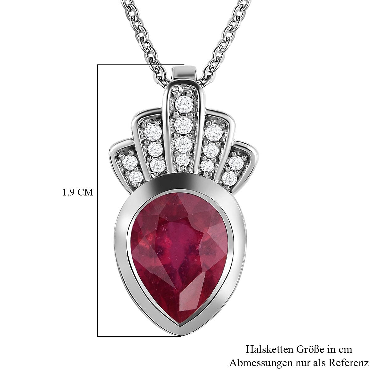 African Ruby and White Zircon 2.63 ctw Pendant Necklace (20 Inches) in Platinum Over Sterling Silver