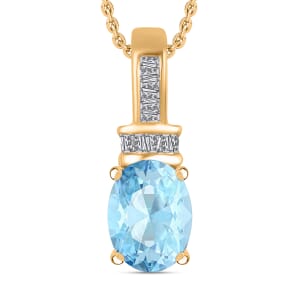 Luxoro Premium Mangoro Aquamarine and G-H I1 Diamond 1.35 ctw Pendant Necklace 20 Inches in 14K Yellow Gold