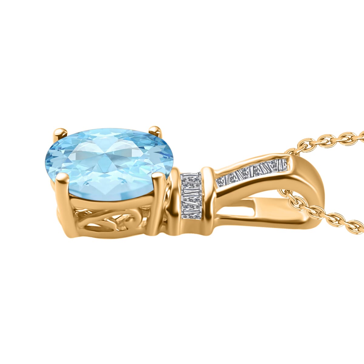 Luxoro Premium Mangoro Aquamarine and G-H I1 Diamond 1.35 ctw Pendant Necklace 20 Inches in 14K Yellow Gold image number 2