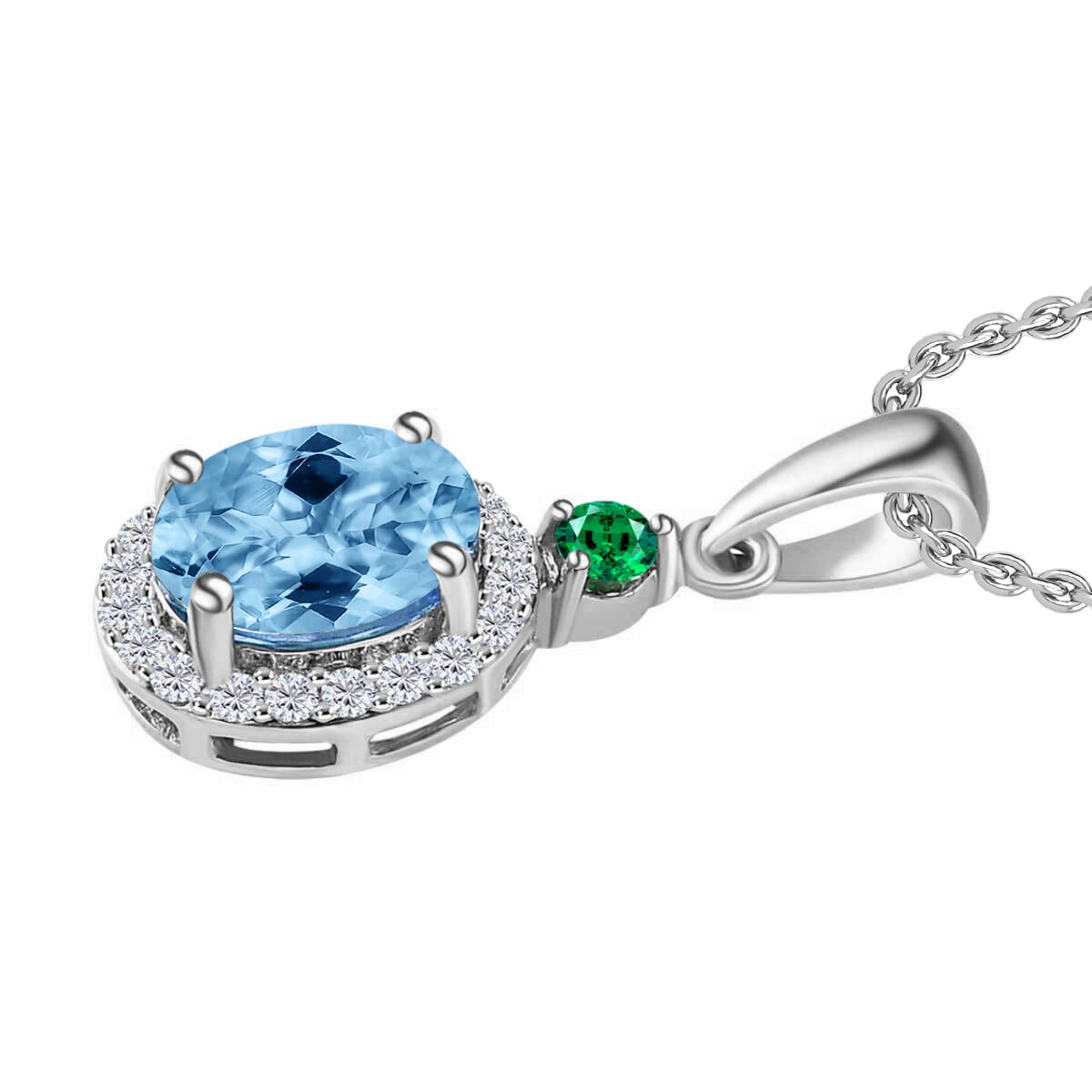 Rhapsody AAAA Santa Maria Aquamarine, Boyaca Colombian Emerald and E-F VS2 Diamond 1.55 ctw Pendant Necklace 20 Inches in 18K White Gold image number 2