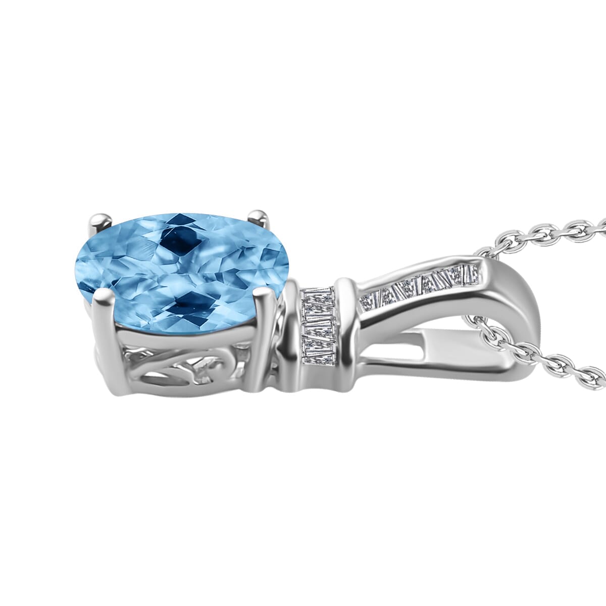Rhapsody AAAA Santa Maria Aquamarine and E-F VS2 Diamond 1.35 ctw Pendant Necklace 20 Inches in 18K White Gold image number 2