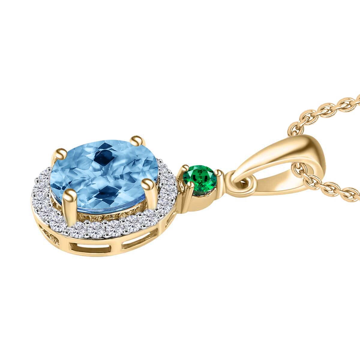 Rhapsody AAAA Santa Maria Aquamarine, Boyaca Colombian Emerald and E-F VS2 Diamond 1.55 ctw Pendant Necklace 20 Inches in 18K Yellow Gold image number 2