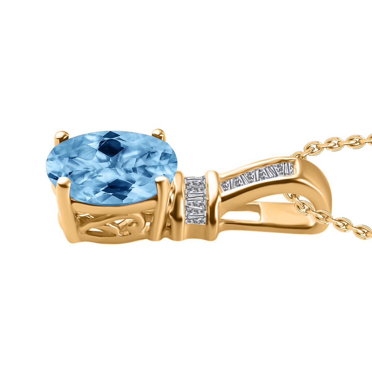 Rhapsody AAAA Santa Maria Aquamarine and E-F VS2 Diamond 1.35 ctw Pendant Necklace 20 Inches in 18K Yellow Gold image number 2