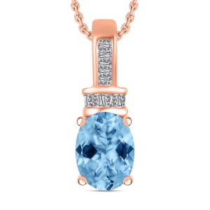 Rhapsody AAAA Santa Maria Aquamarine and E-F VS2 Diamond 1.35 ctw Pendant Necklace 20 Inches in 18K Rose Gold