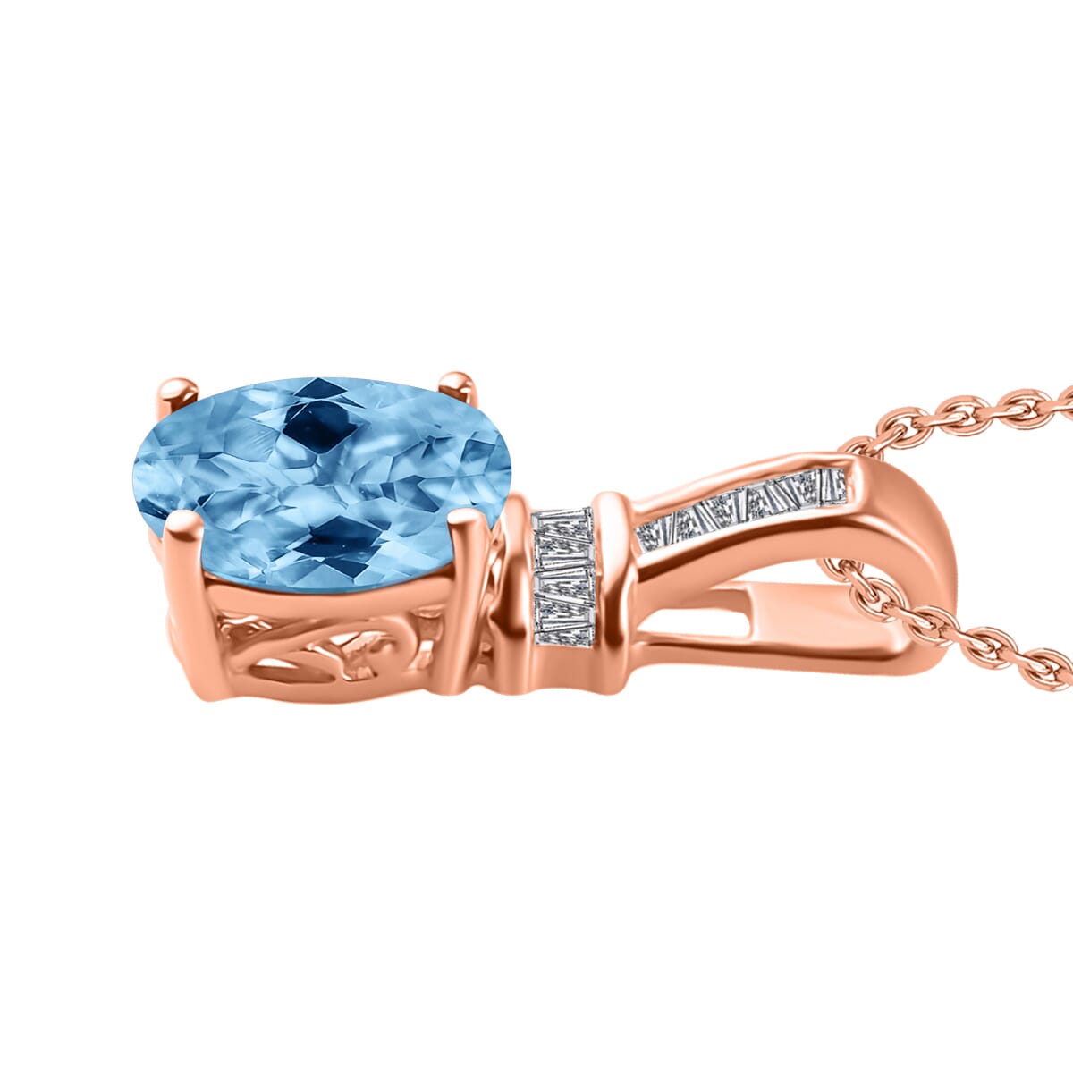 Rhapsody AAAA Santa Maria Aquamarine and E-F VS2 Diamond 1.35 ctw Pendant Necklace 20 Inches in 18K Rose Gold image number 2