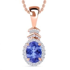 Luxoro Premium Tanzanite and G-H I1 Diamond 1.58 ctw Pendant Necklace 20 Inches in 14K Rose Gold