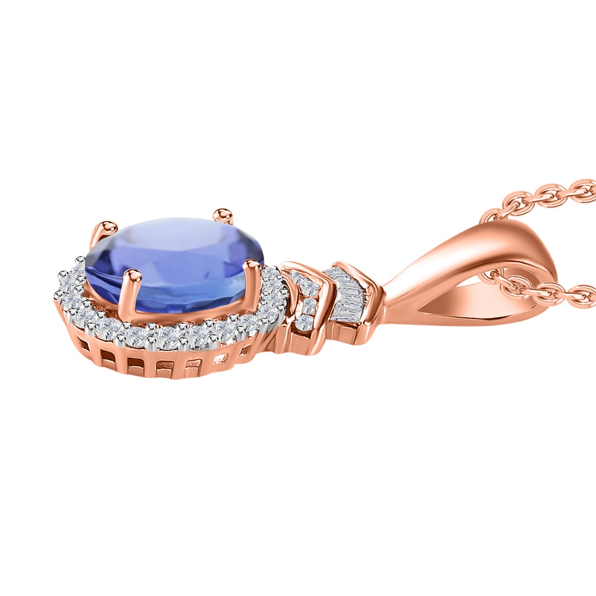 Luxoro Premium Tanzanite and G-H I1 Diamond 1.58 ctw Pendant Necklace 20 Inches in 14K Rose Gold image number 2