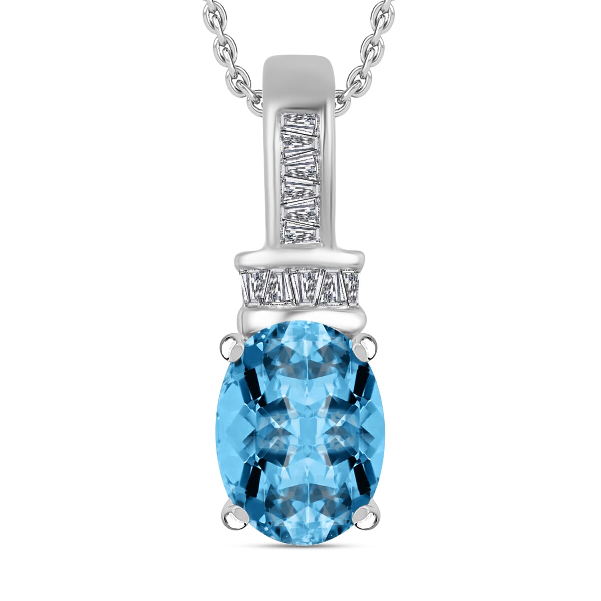 Rhapsody AAAA Santa Maria Aquamarine and E-F VS2 Diamond 1.35 ctw Pendant Necklace 20 Inches in 950 Platinum image number 0