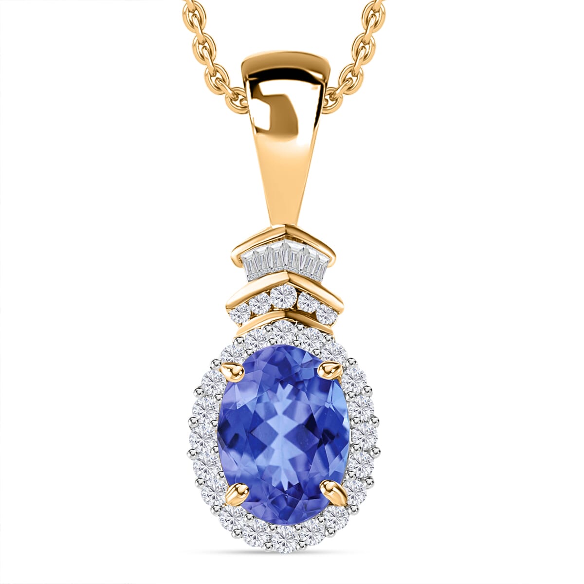 Luxoro Premium Tanzanite and G-H I1 Diamond 1.58 ctw Pendant Necklace 20 Inches in 14K Yellow Gold image number 0