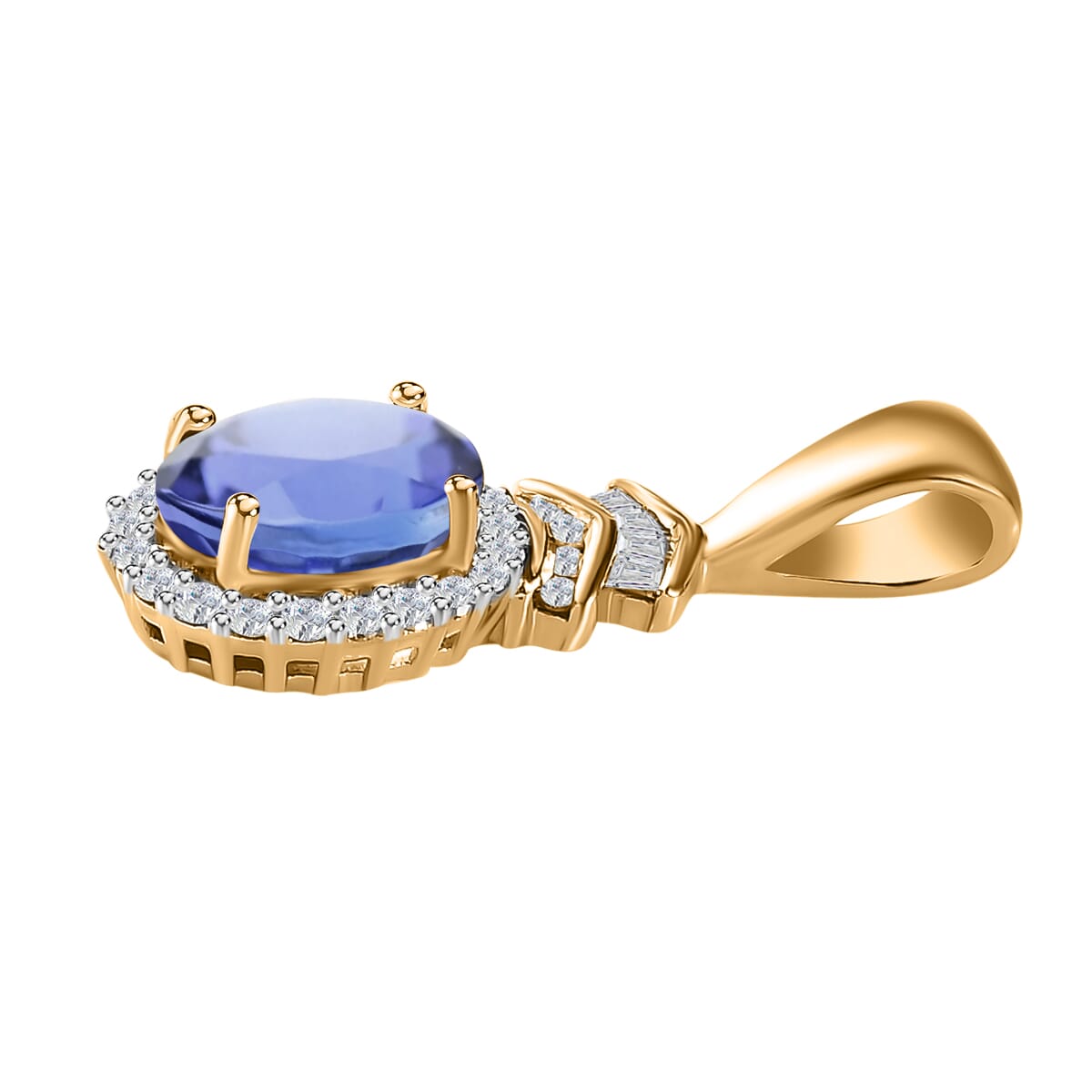 Luxoro Premium Tanzanite and G-H I1 Diamond 1.58 ctw Pendant Necklace 20 Inches in 14K Yellow Gold image number 2