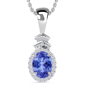 Luxoro Premium Tanzanite and G-H I1 Diamond 1.58 ctw Pendant Necklace 20 Inches in 14K White Gold