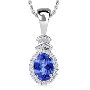 Rhapsody AAAA Tanzanite and E-F VS2 Diamond 1.60 ctw Pendant Necklace 20 Inches in 18K White Gold