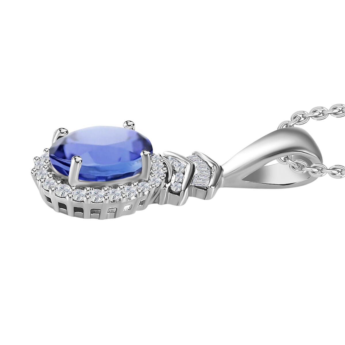 Rhapsody AAAA Tanzanite and E-F VS2 Diamond 1.60 ctw Pendant Necklace 20 Inches in 18K White Gold image number 2