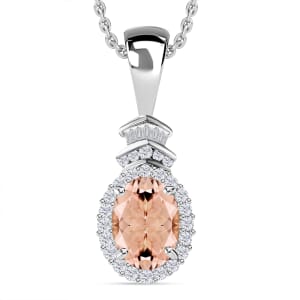 Luxoro Premium Marropino Morganite and G-H I1 Diamond 1.58 ctw Pendant Necklace 20 Inches in 14K White Gold