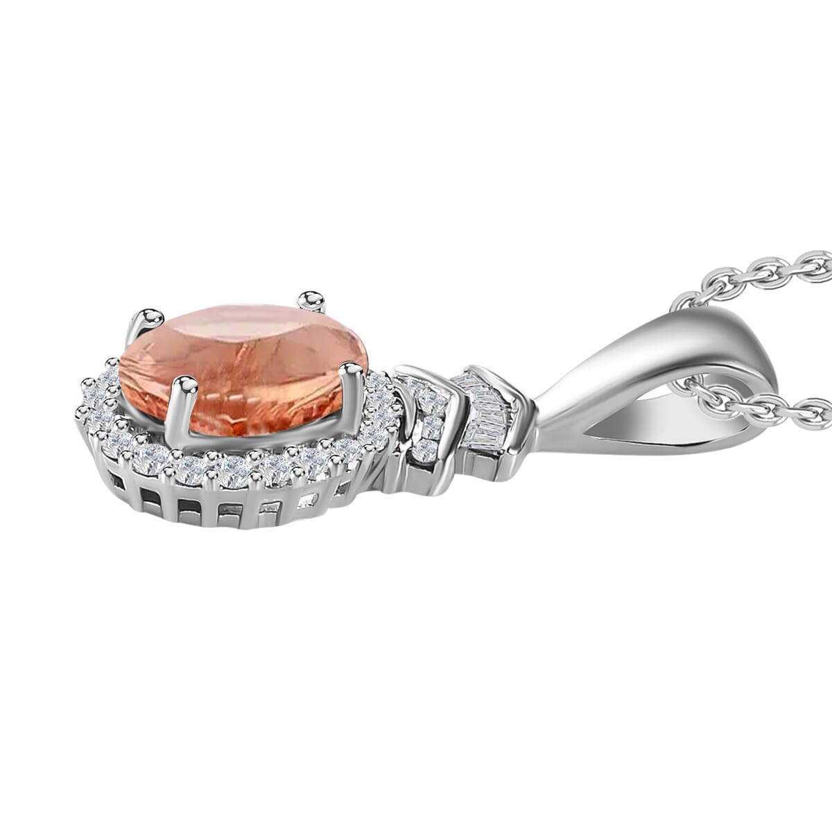 Luxoro Premium Marropino Morganite and G-H I1 Diamond 1.58 ctw Pendant Necklace 20 Inches in 14K White Gold image number 2