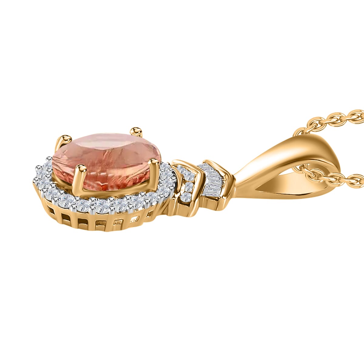 Luxoro Premium Marropino Morganite and G-H I1 Diamond 1.58 ctw Pendant Necklace 20 Inches in 14K Yellow Gold image number 2