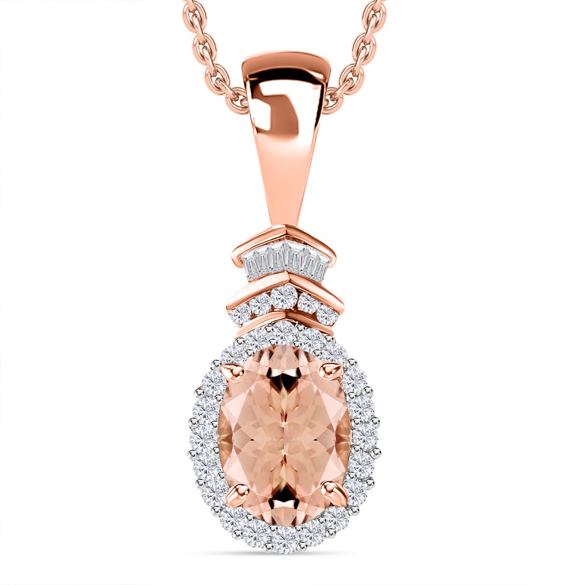 Luxoro Premium Marropino Morganite and G-H I1 Diamond 1.58 ctw Pendant Necklace 20 Inches in 14K Rose Gold image number 0