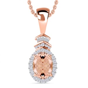 Luxoro Premium Marropino Morganite and G-H I1 Diamond 1.58 ctw Pendant Necklace 20 Inches in 14K Rose Gold