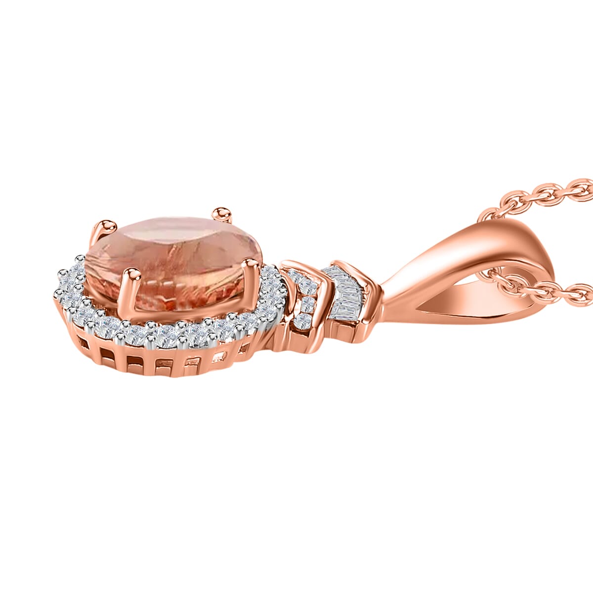 Luxoro Premium Marropino Morganite and G-H I1 Diamond 1.58 ctw Pendant Necklace 20 Inches in 14K Rose Gold image number 2