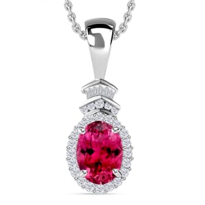 Luxoro Premium Ouro Fino Rubellite and G-H I1 Diamond 1.58 ctw Pendant Necklace 20 Inches in 14K White Gold