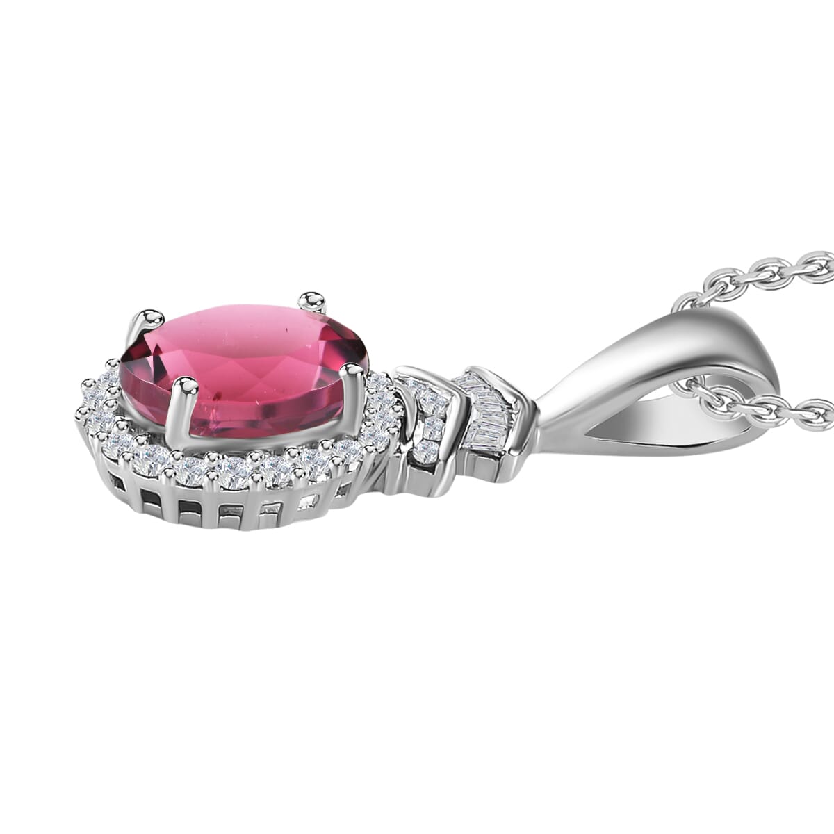 Luxoro Premium Ouro Fino Rubellite and G-H I1 Diamond 1.58 ctw Pendant Necklace 20 Inches in 14K White Gold image number 2