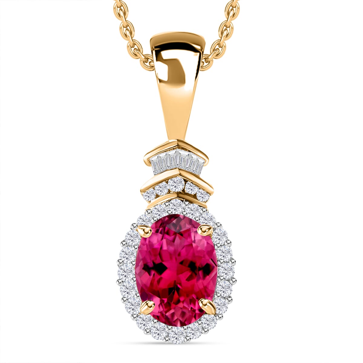 Luxoro Premium Ouro Fino Rubellite and G-H I1 Diamond 1.58 ctw Pendant Necklace 20 Inches in 14K Yellow Gold image number 0