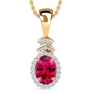 Luxoro Premium Ouro Fino Rubellite and G-H I1 Diamond 1.58 ctw Pendant Necklace 20 Inches in 14K Yellow Gold