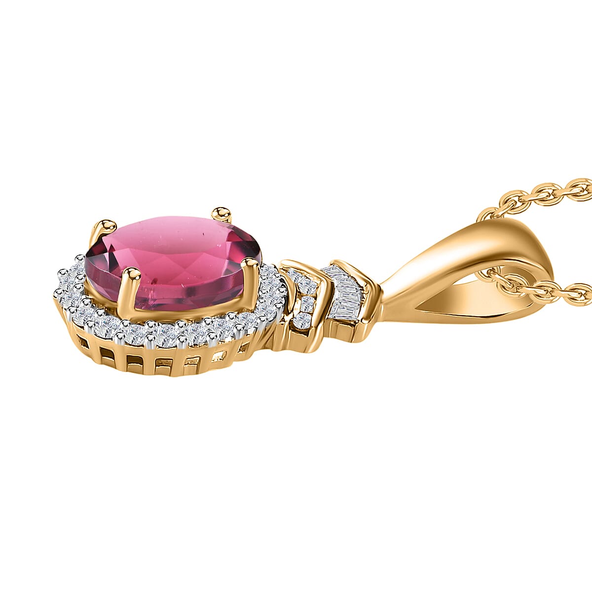 Rhapsody AAAA Ouro Fino Rubellite and E-F VS2 Diamond 1.60 ctw Pendant Necklace 20 Inches in 18K Yellow Gold (Del. in 10-12 Days) image number 2