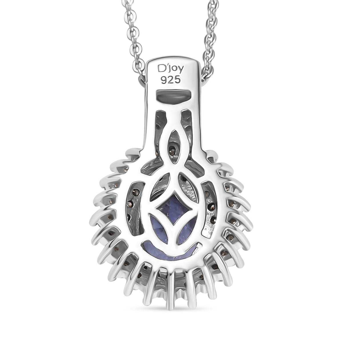 D'Joy Premium Tanzanite, Natural Champagne and White Diamond 1.80 ctw Sunburst Pendant Necklace 20 Inches in Rhodium Over Sterling Silver  image number 4