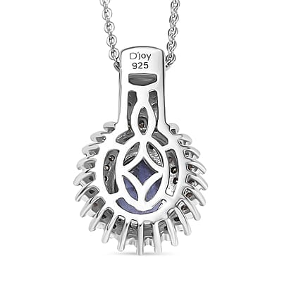 D'Joy Premium Tanzanite, Natural Champagne and White Diamond 1.80 ctw Sunburst Pendant Necklace 20 Inches in Rhodium Over Sterling Silver
