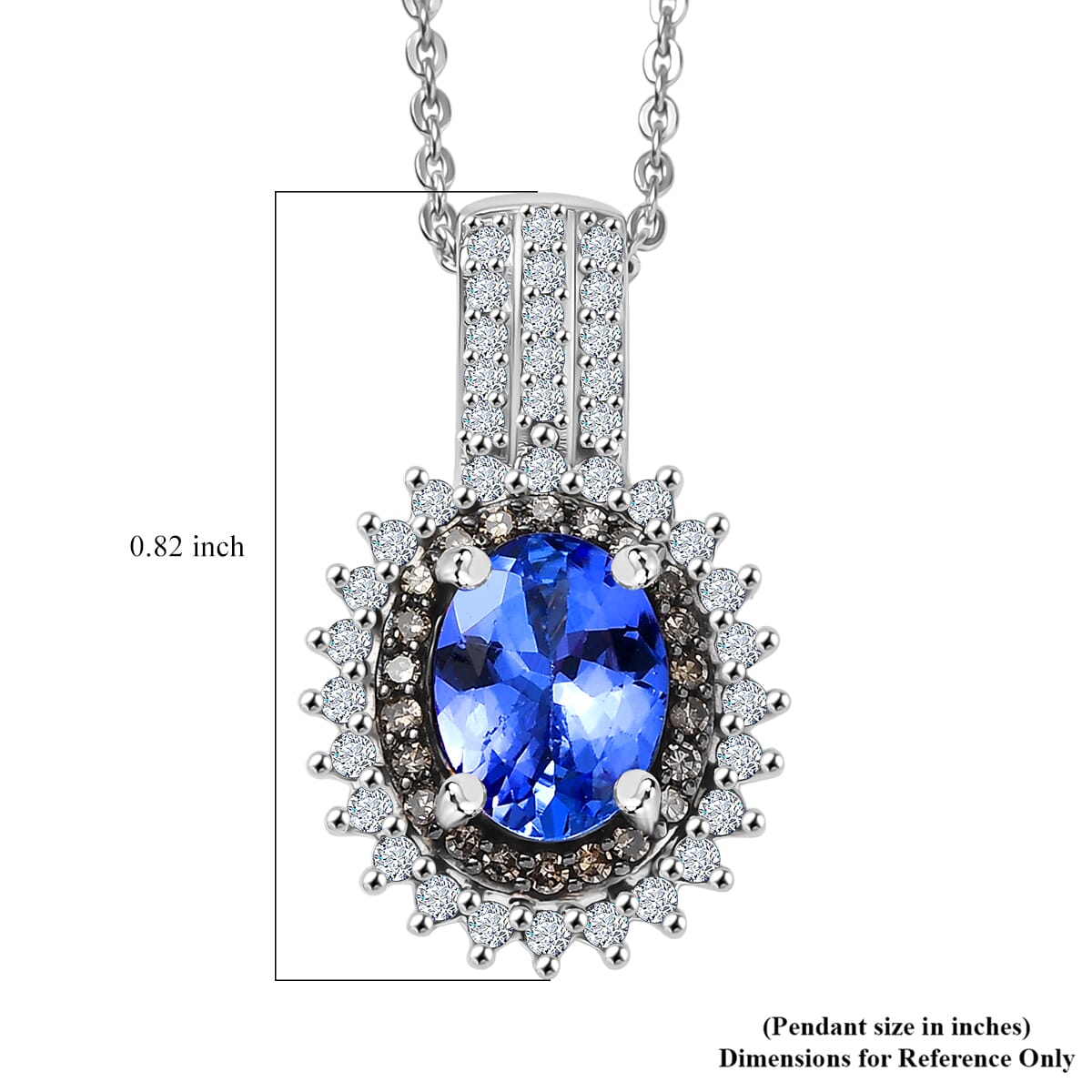 D'Joy Premium Tanzanite, Natural Champagne and White Diamond 1.80 ctw Sunburst Pendant Necklace 20 Inches in Rhodium Over Sterling Silver  image number 6
