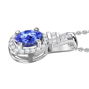 D'Joy Tanzanite and Diamond 0.90 ctw Pendant Necklace 20 Inches in Rhodium Over Sterling Silver (Del. in 10-12 Days)