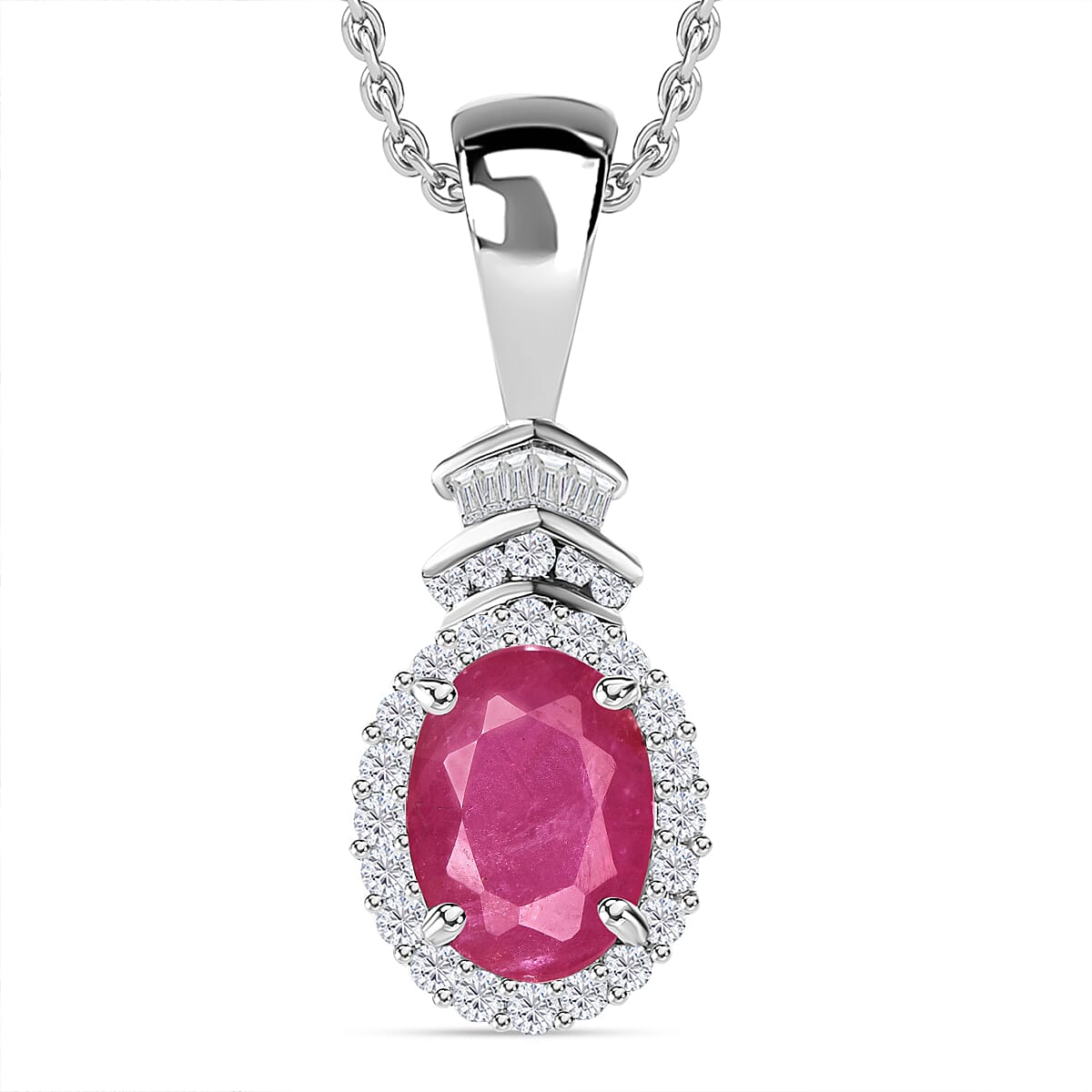 Luxoro Premium Mozambique Ruby and G-H I1 Diamond 1.83 ctw Pendant Necklace 20 Inches in 14K White Gold image number 0