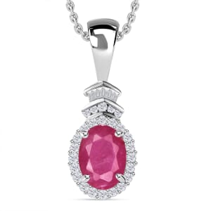 Luxoro Premium Mozambique Ruby and G-H I1 Diamond 1.83 ctw Pendant Necklace 20 Inches in 14K White Gold