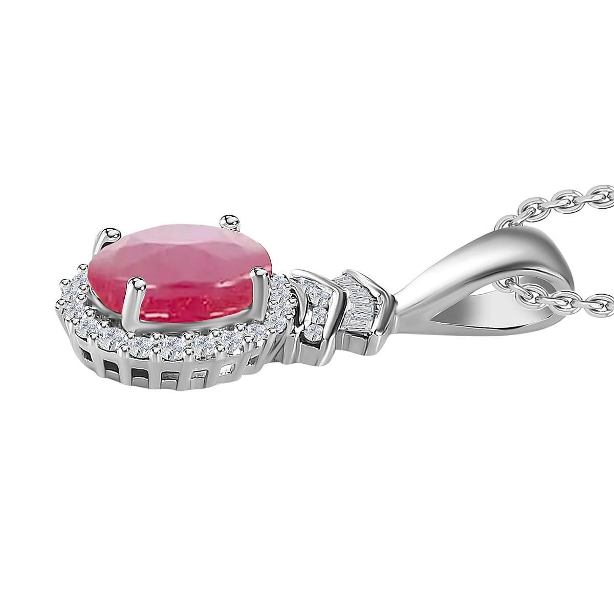 Luxoro Premium Mozambique Ruby and G-H I1 Diamond 1.83 ctw Pendant Necklace 20 Inches in 14K White Gold image number 2